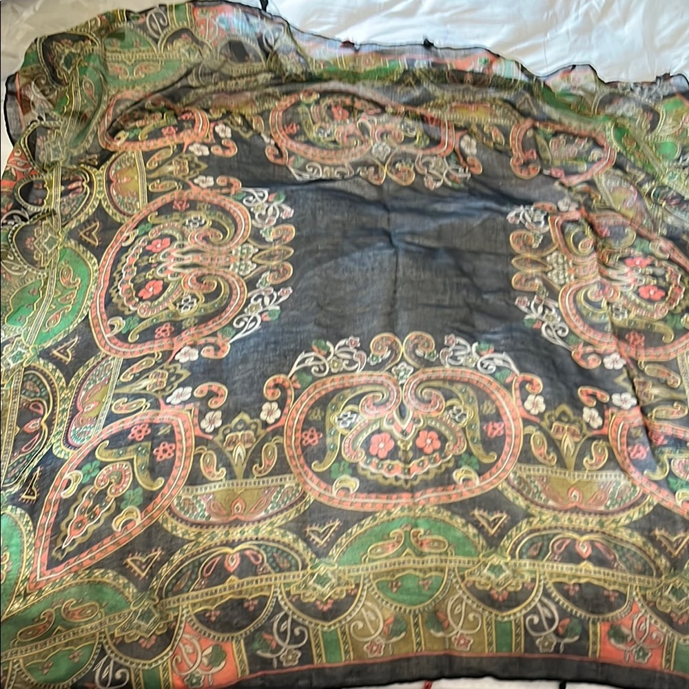 Elegant Black and Green Paisley Scarf